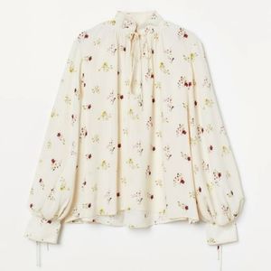 H&M Floral Top, XS, Pearly White